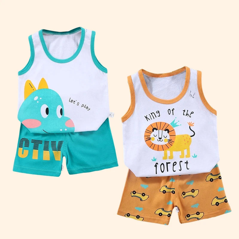 Set 2PCS per bambini Gilet per bambini  Set Estate T-shirt in cotone e  Pantaloncini