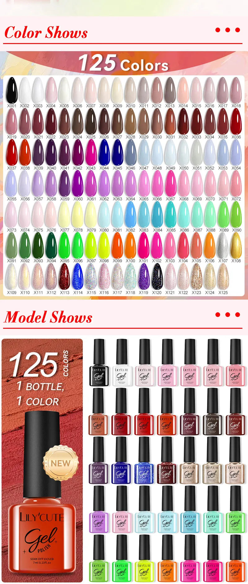 LILYCUTE 6Pcs/set 7ml Series Gel Smalto 125 Colori disponibili