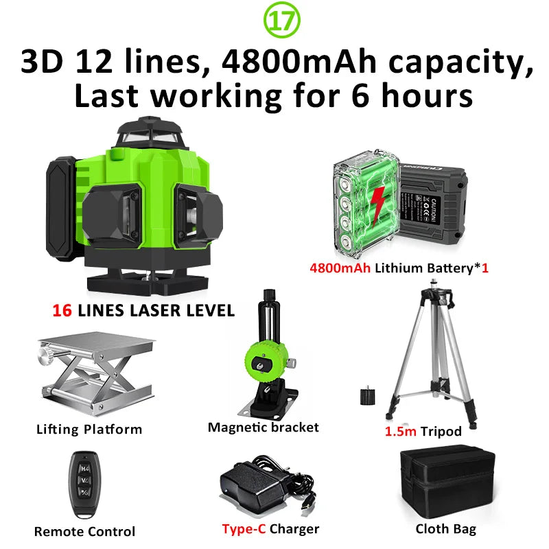 🇪🇸CLUBIONA 16/12 Laser autolivellante 3x360 Green beam Line Laser Level