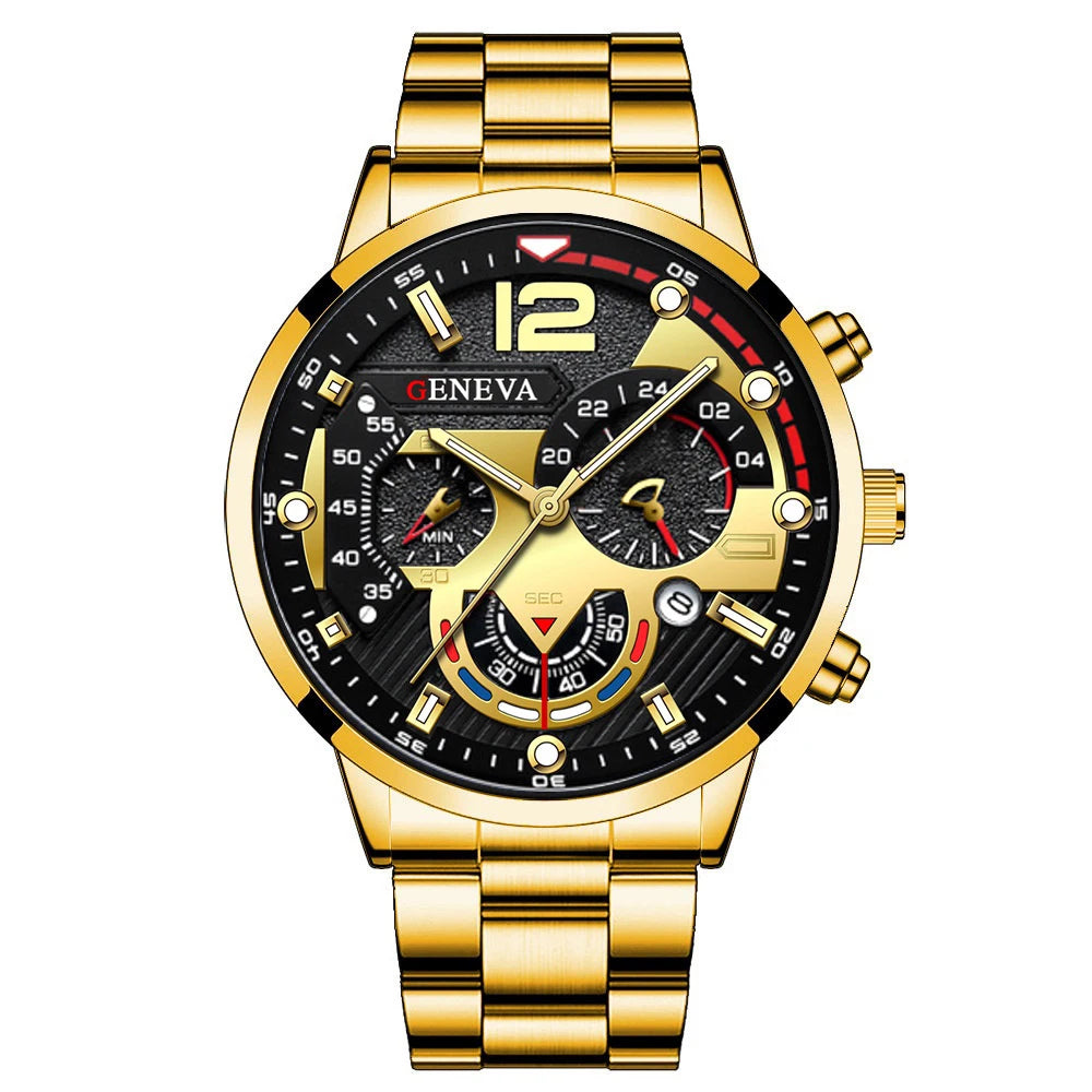Orologio da polso analogico al quarzo con cinturino in acciaio inossidabile con calendario