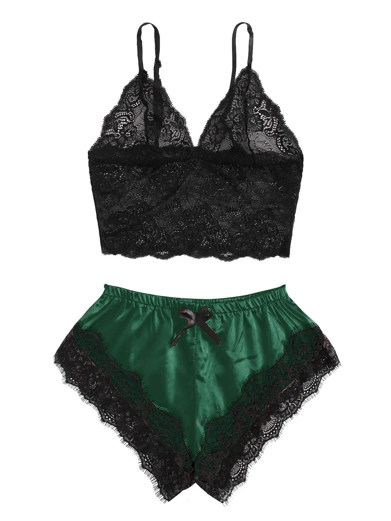 Set di pigiama in pizzo sexy da donna 2 pezzi Top