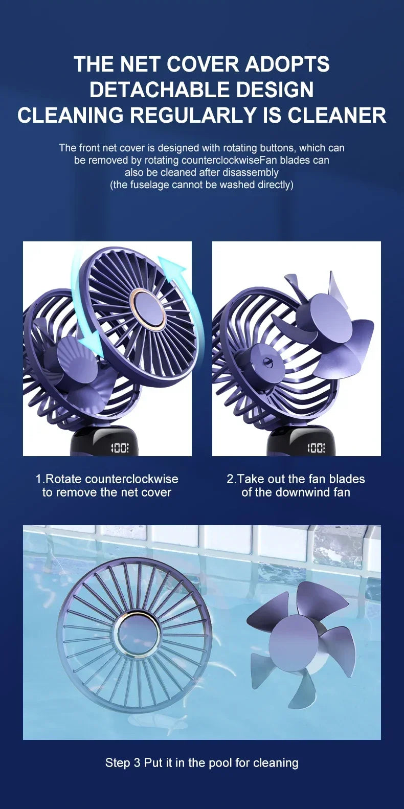 Mini ventilatore portatile ricaricabile USB a 5 velocità e schermo di visualizzazione 1800mAh
