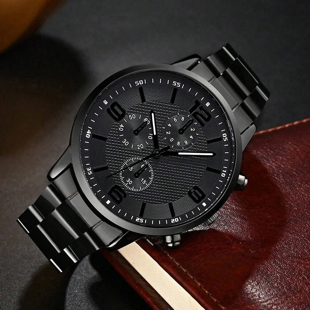 Set Business Men’s Gift Box Watch Set Fashion Trend Orologio al quarzo Bracciale Collana Anello