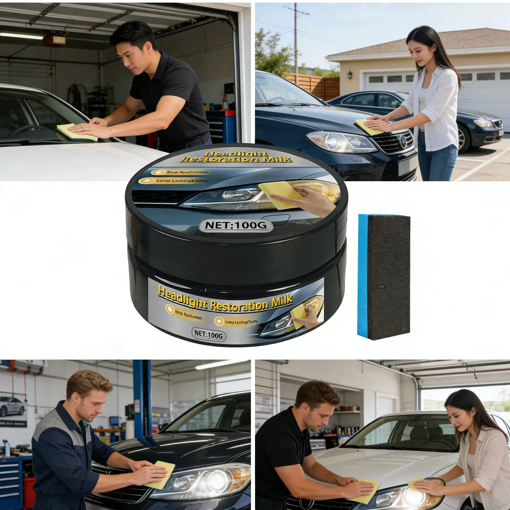 Crema per il restauro dei fari di grado garage, riparazione professionale fai-da-te, alternativa conveniente ai servizi di negozio
