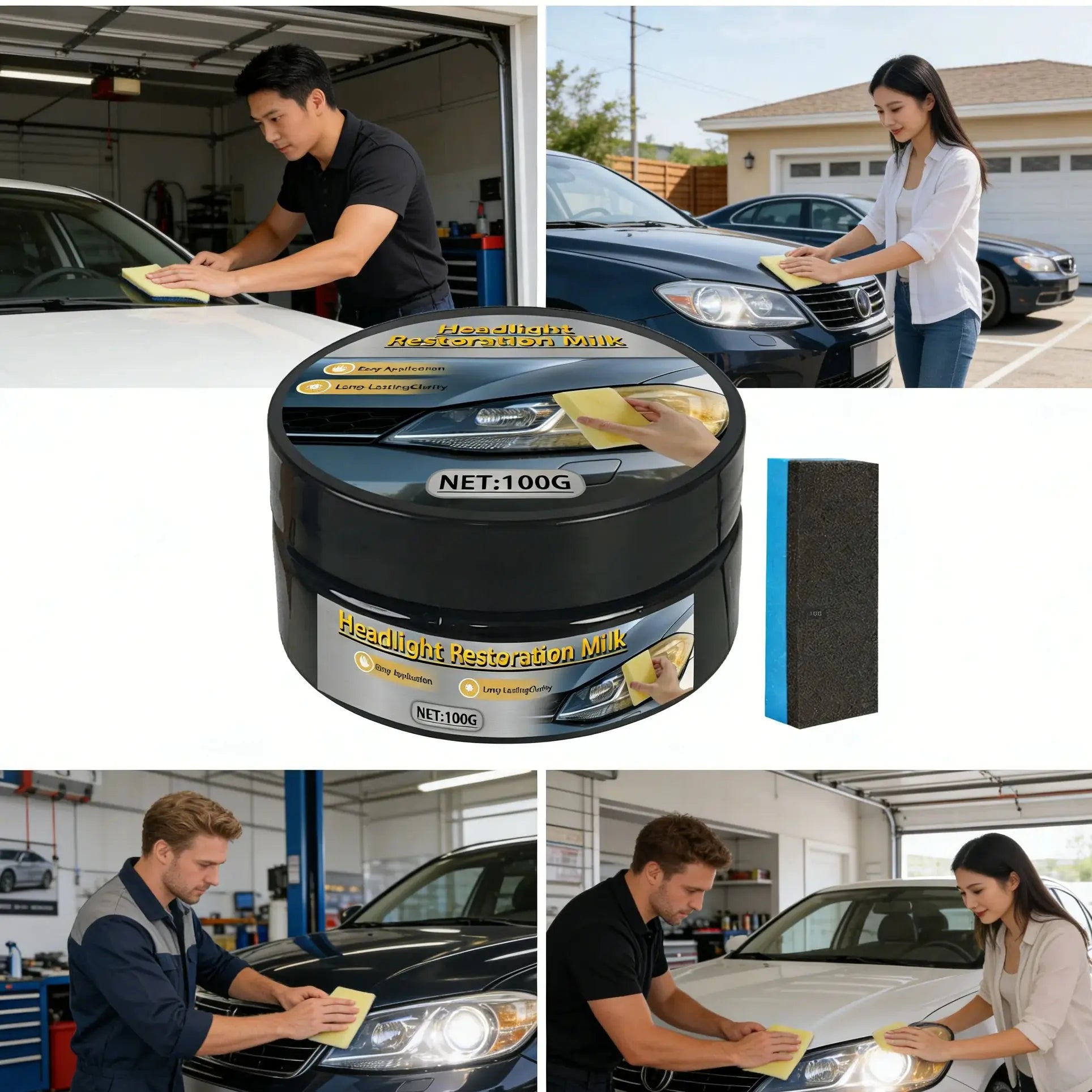 Crema per il restauro dei fari di grado garage, riparazione professionale fai-da-te, alternativa conveniente ai servizi di negozio