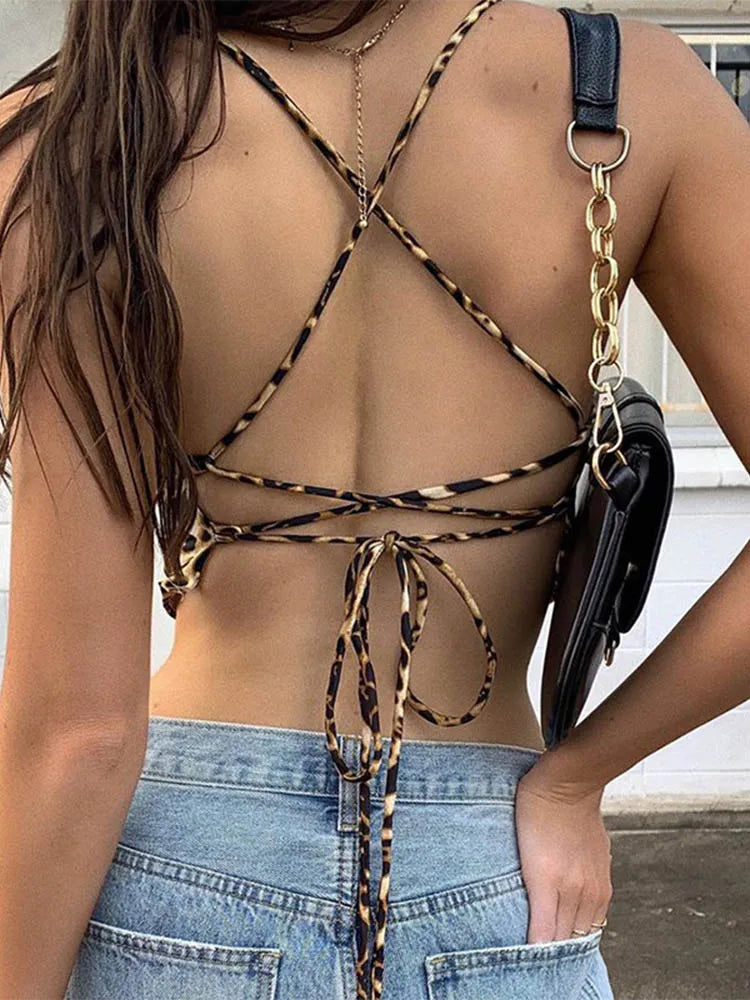 Canottiera Senza maniche Leopardata Crop Top