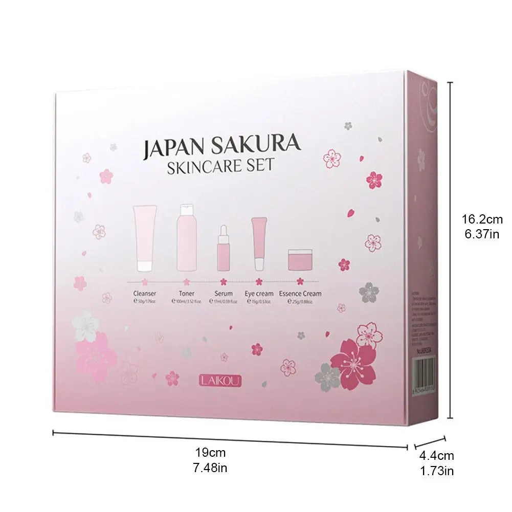 Set 3/5 Sakura Skin Care Crema Viso, Siero Toner, Detergente Viso, Protezione Solare, Crema Occhi, Confezione Regalo