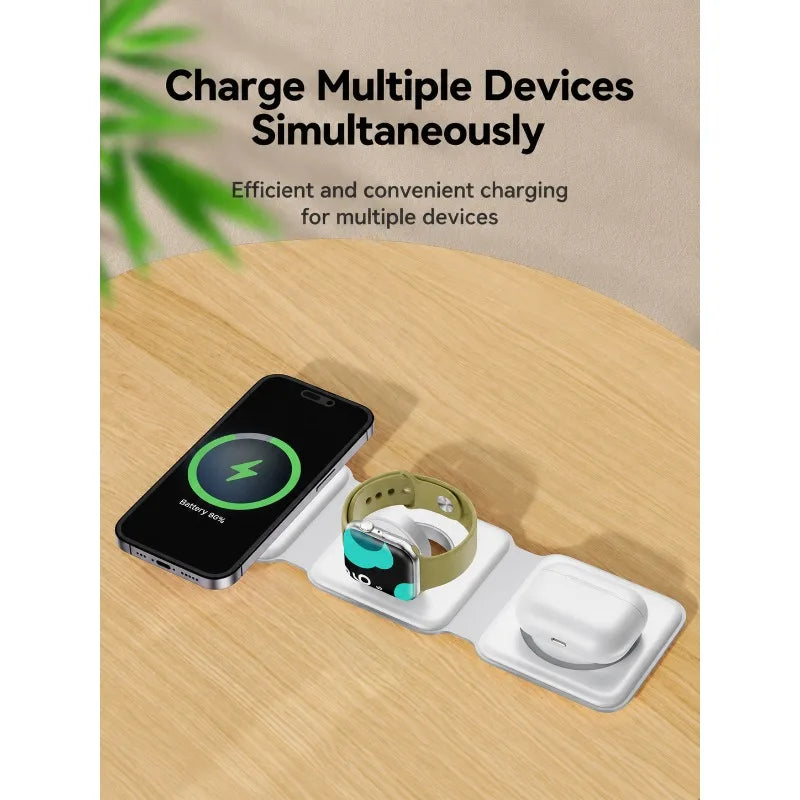 Stazione di ricarica magnetica da viaggio wireless charter portatile 3 in 1 completamente compatibile con il dock di ricarica compatto pieghevole MagSafe