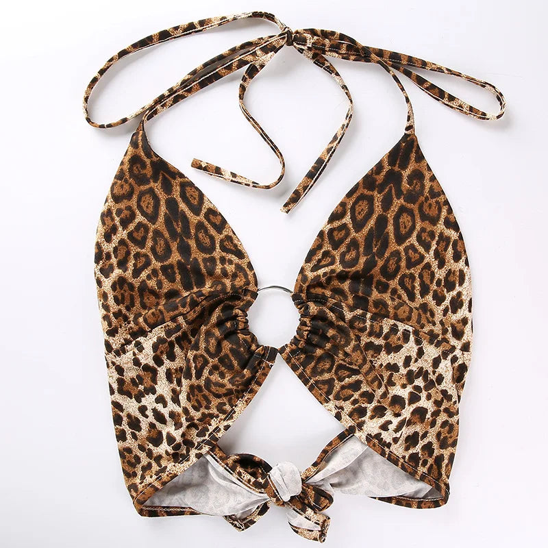 Top corto con stampa leopardata Fasciatura senza schienale