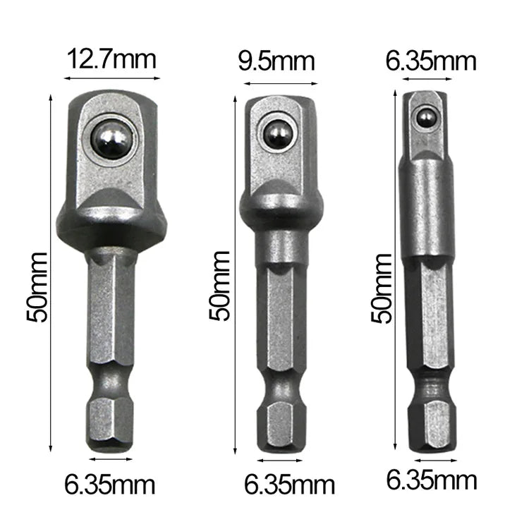Set di adattatori cromati Stelo esagonale 1/4” 3/8” 1/2” Punte di estensione Set di barre Utensili elettrici TF003