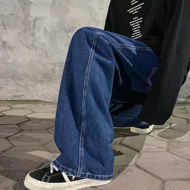 Jeans Uomo Stile Dritto Gamba Larga Pantaloni Uomo