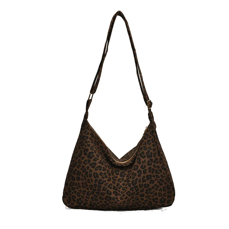 Borsa a tracolla da donna in tessuto morbido alla moda Borsa a tracolla da donna con stampa leopardata di grande capacità