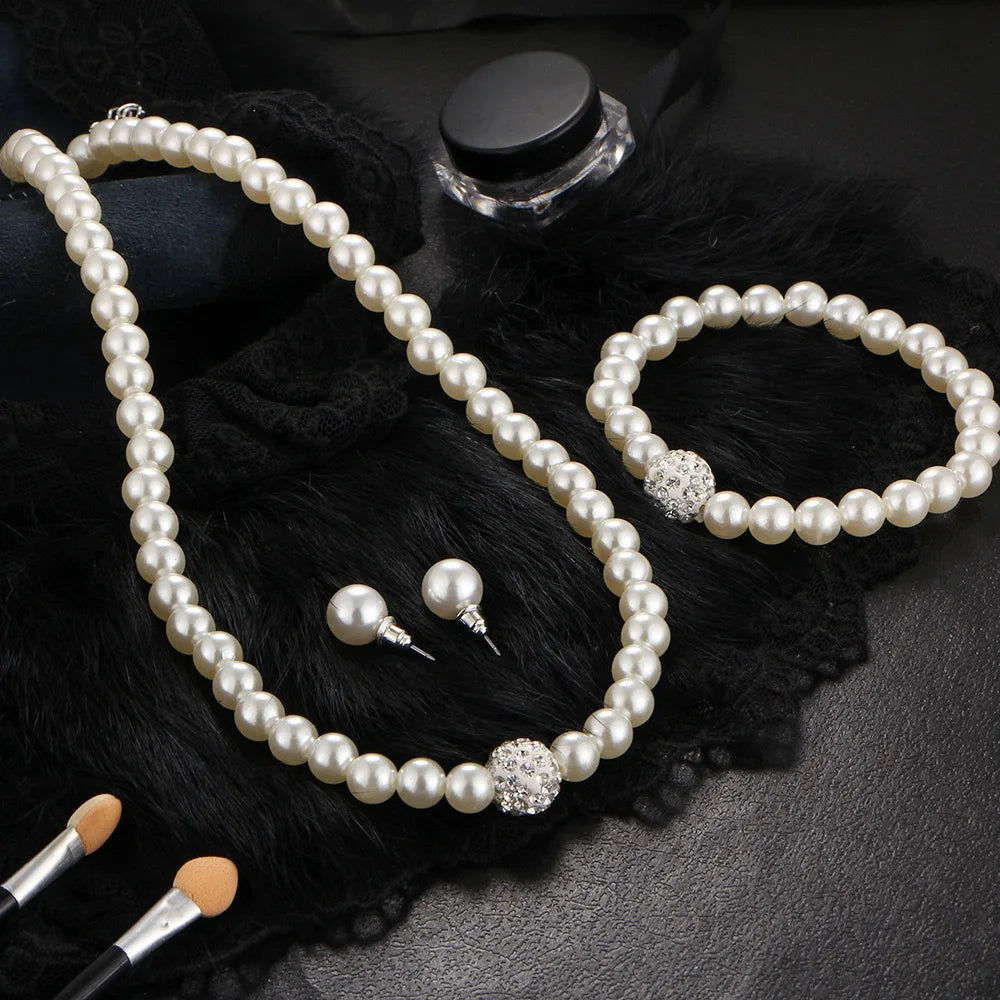 3 PZ Collana, Bracciale, Orecchini Set di gioielli di perle