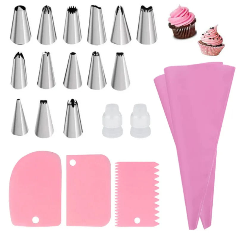 Sacchetti per tubazioni in silicone e punte Set Torta fai da te Kit di decorazione con ugello in acciaio inossidabile per pasticceria