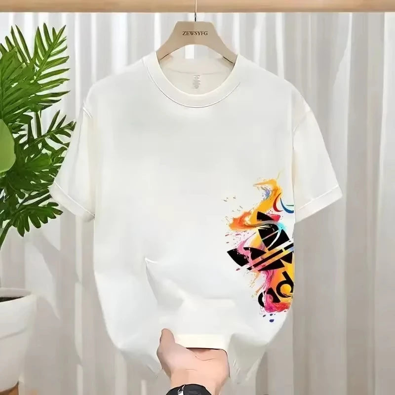 T-shirt in cotone a maniche corte stampata casual da uomo e da donna Moda ampia