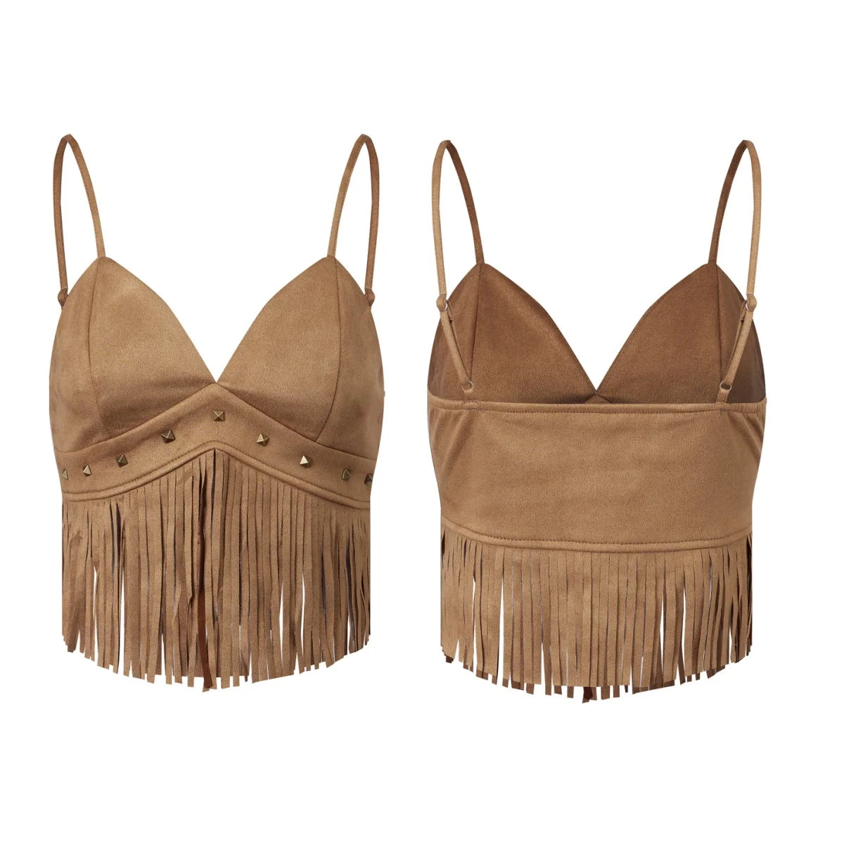 Corsetto con nappe estive da donna Top Retro Cowboy Elegante senza maniche con scollo a V