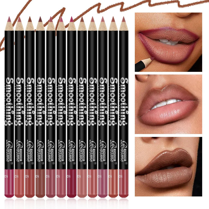 Set di 12 rossetti a lunga durata con matita per labbra professionale e lucidalabbra opaco Make Up