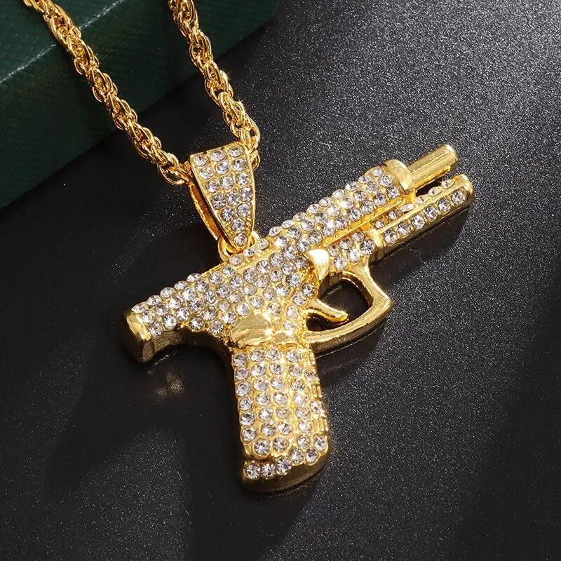 Collana Pistola in acciaio inox con Swarovski