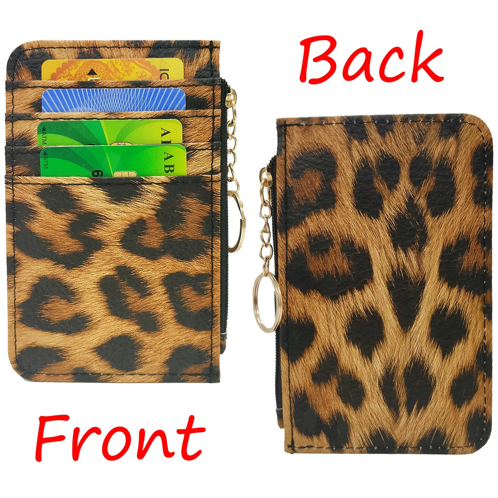 Nuovo portafoglio sottile in pelle con motivo leopardo per donne Portamonete con cerniera piccola