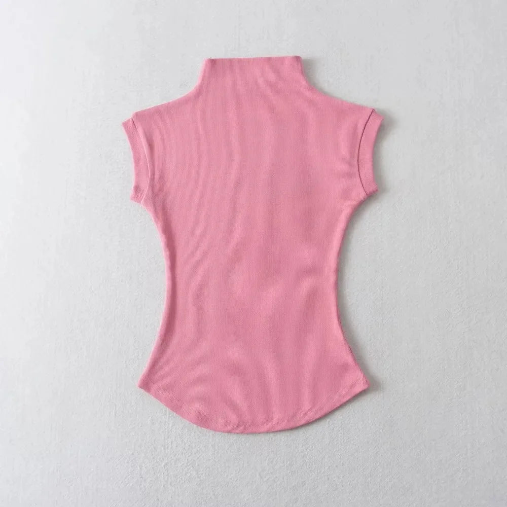 Sexy T-shirt Dolcevita Senza Maniche