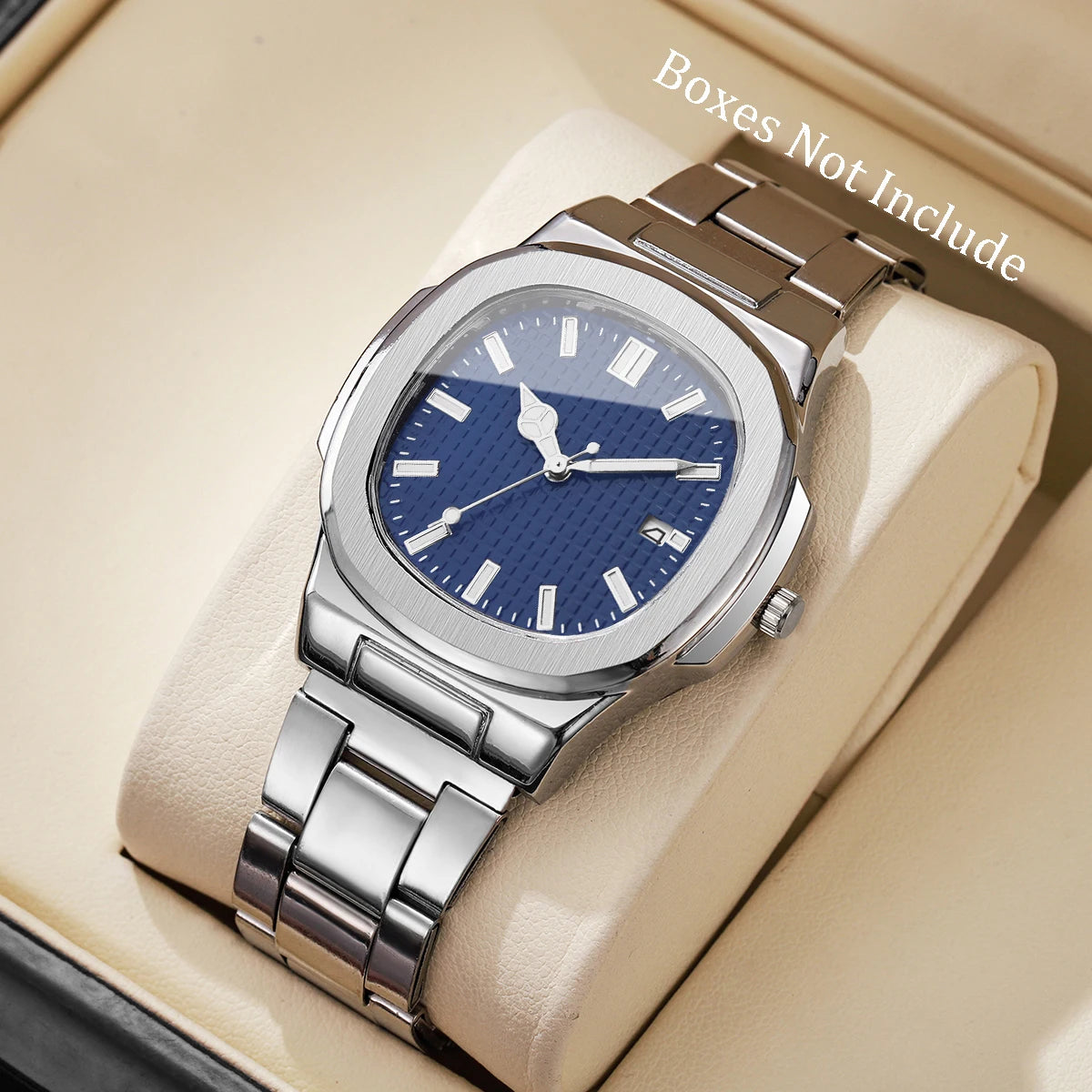 Orologi da uomo di lusso Moda Quadrante quadrato Cinturino in acciaio inossidabile Orologio al quarzo senza scatola