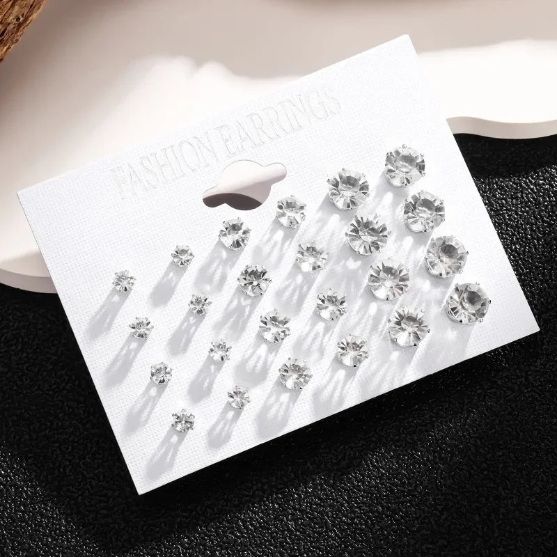 12 paia bianco lucido orecchini a bottone set per donna