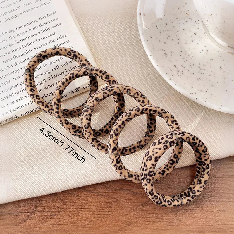5/10 pezzi Molla per capelli elastica con stampa leopardata con alta tensione e senza cucitura