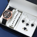 Set di orologi e gioielli al quarzo alla moda, display digitale analogico circolare resistente agli urti, cinturino in pelle PU, no box included