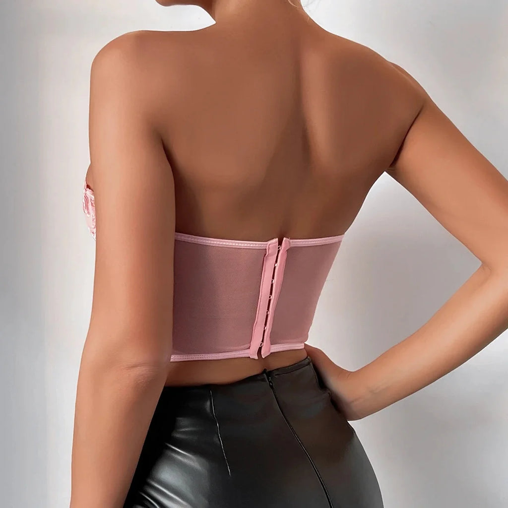 Yimunancy Crop Top senza spalline Donna Floreale