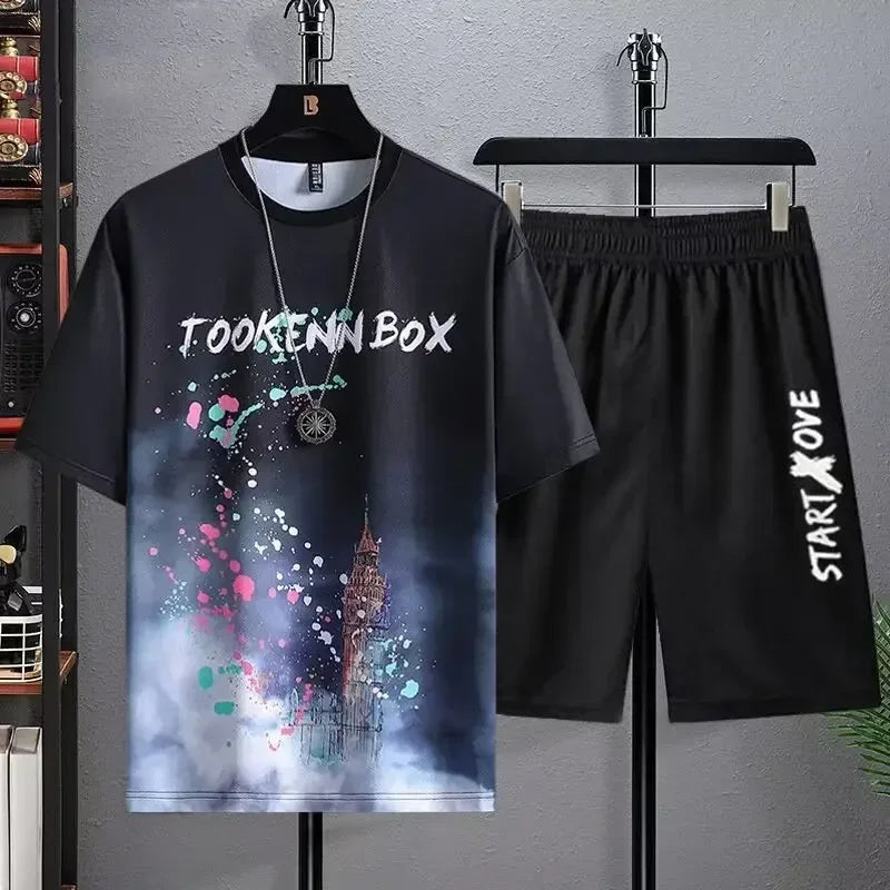 Tute alla moda Casual Traspirante Maglietta sportiva+Pantaloncini