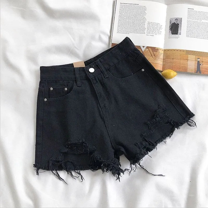 Pantaloncini in denim Donna Moda estiva Casual Jeans strappati a vita alta Y2K