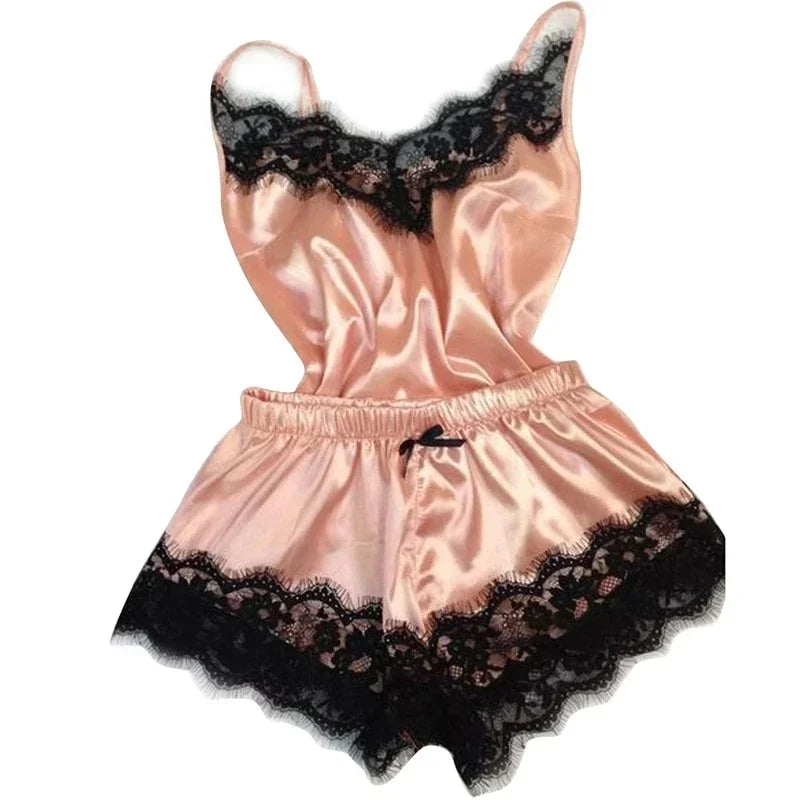 Pigiama di seta in pizzo Set Sexy Top