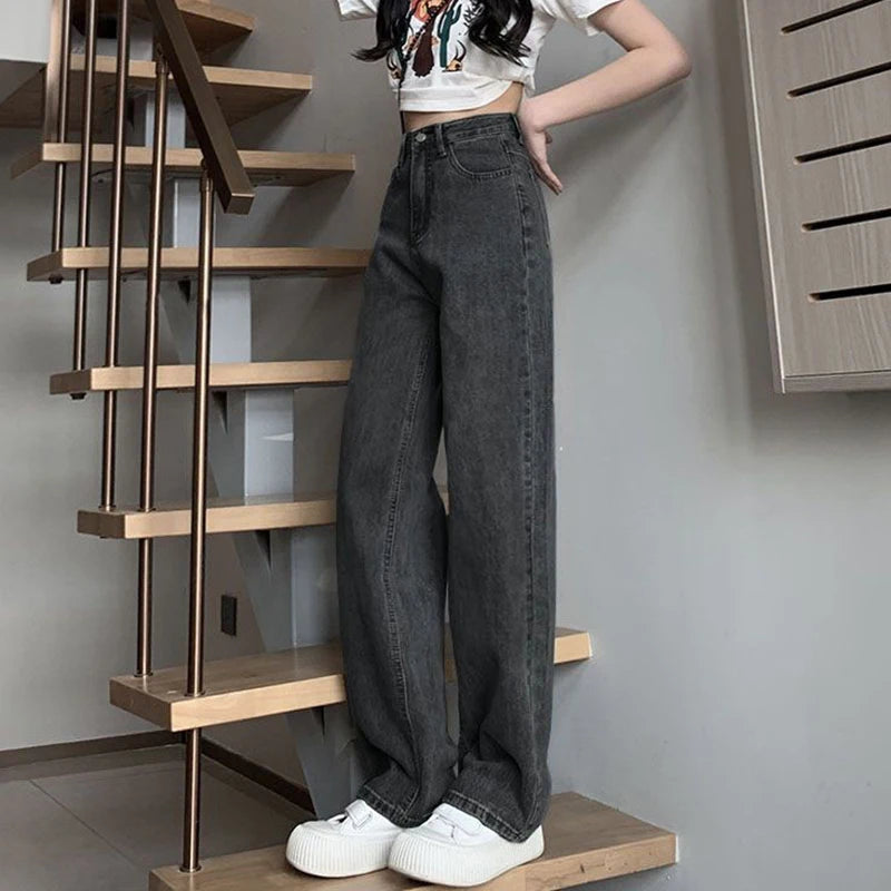 Jeans Donna Vintage Gamba Larga  Vita Alta
