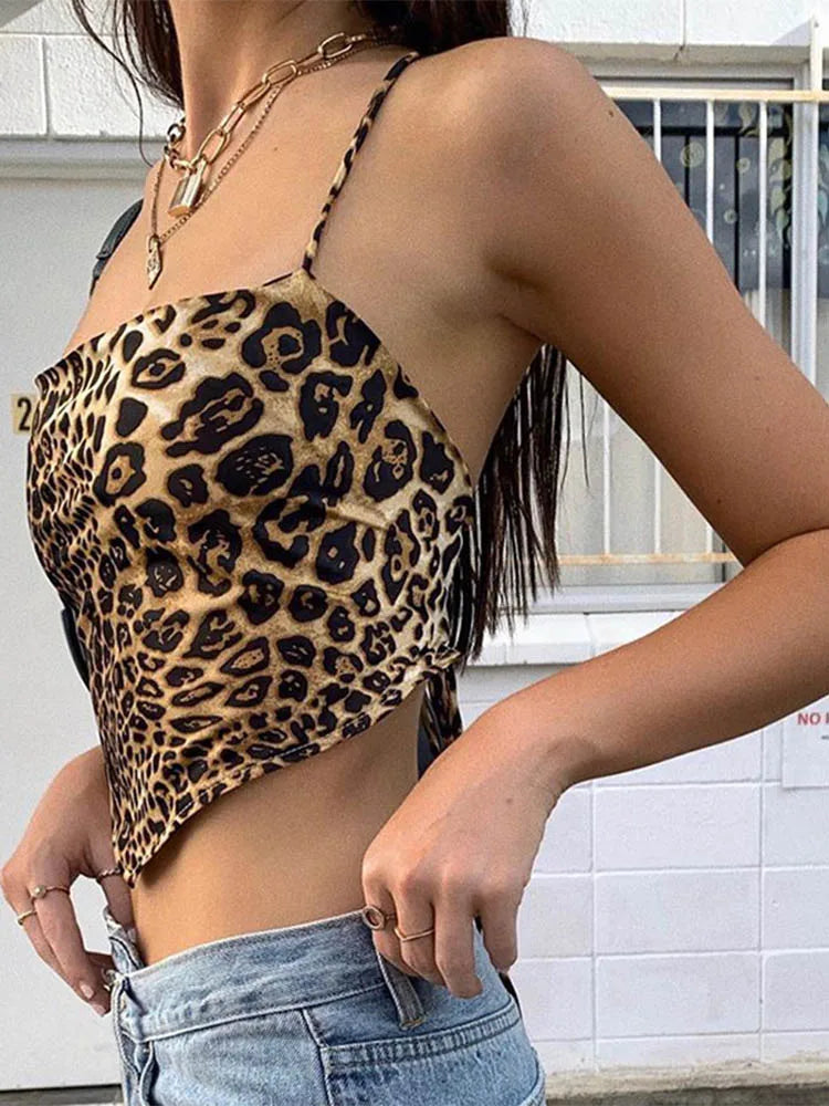 Canottiera Senza maniche Leopardata Crop Top