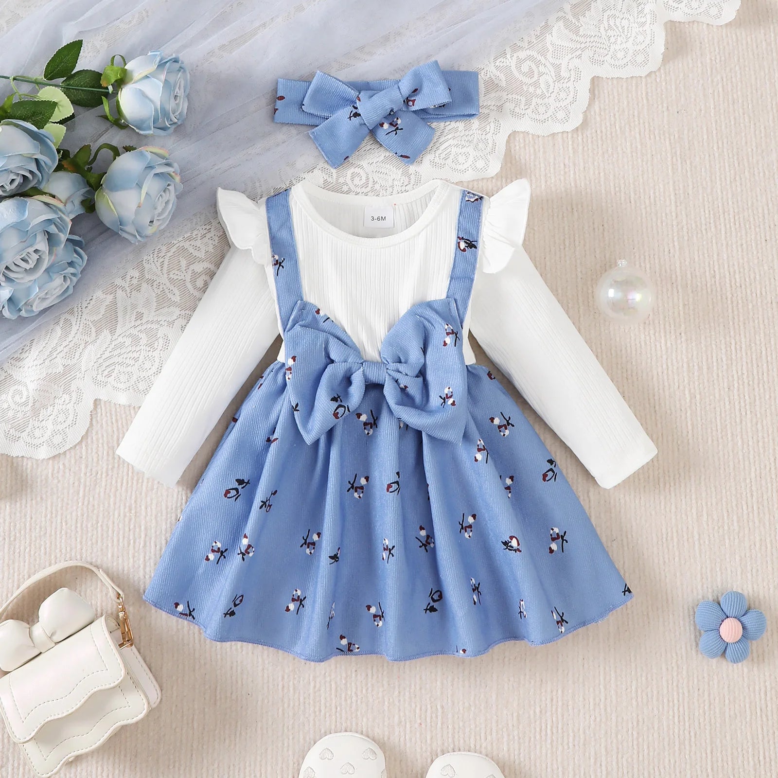 Set vestito per bambina per bambini Princess Dress +Fiocco  0-24 mesi