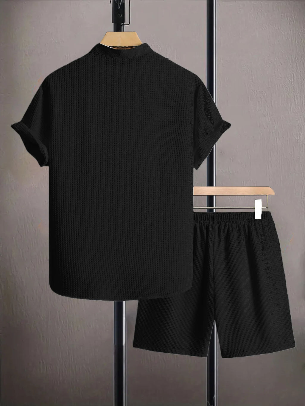 Set di camicie e pantaloncini a maniche corte Waffle da uomo Estate Casual 2 pezzi
