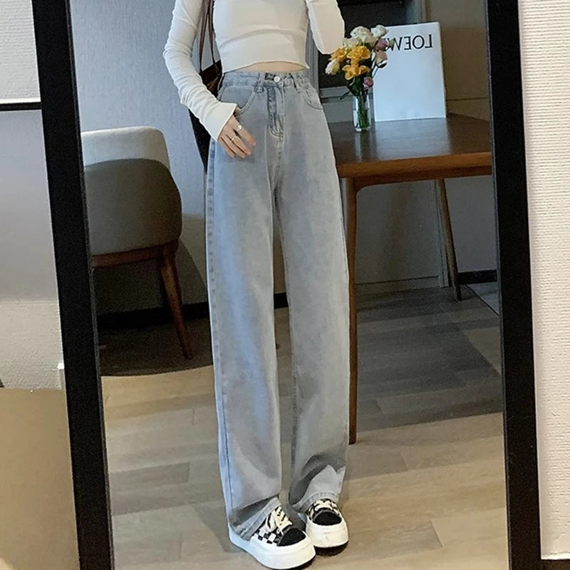 Jeans Donna Vintage Gamba Larga  Vita Alta