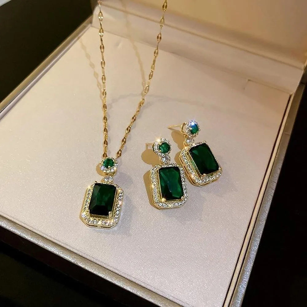 4PCS Set quadrato strass collana orecchini anello