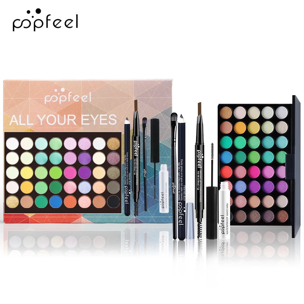 Set MAKE UP POPFEEL, palette di ombretti, eyeliner, mascara, matita per sopracciglia, scatola del set di strumenti per il trucco