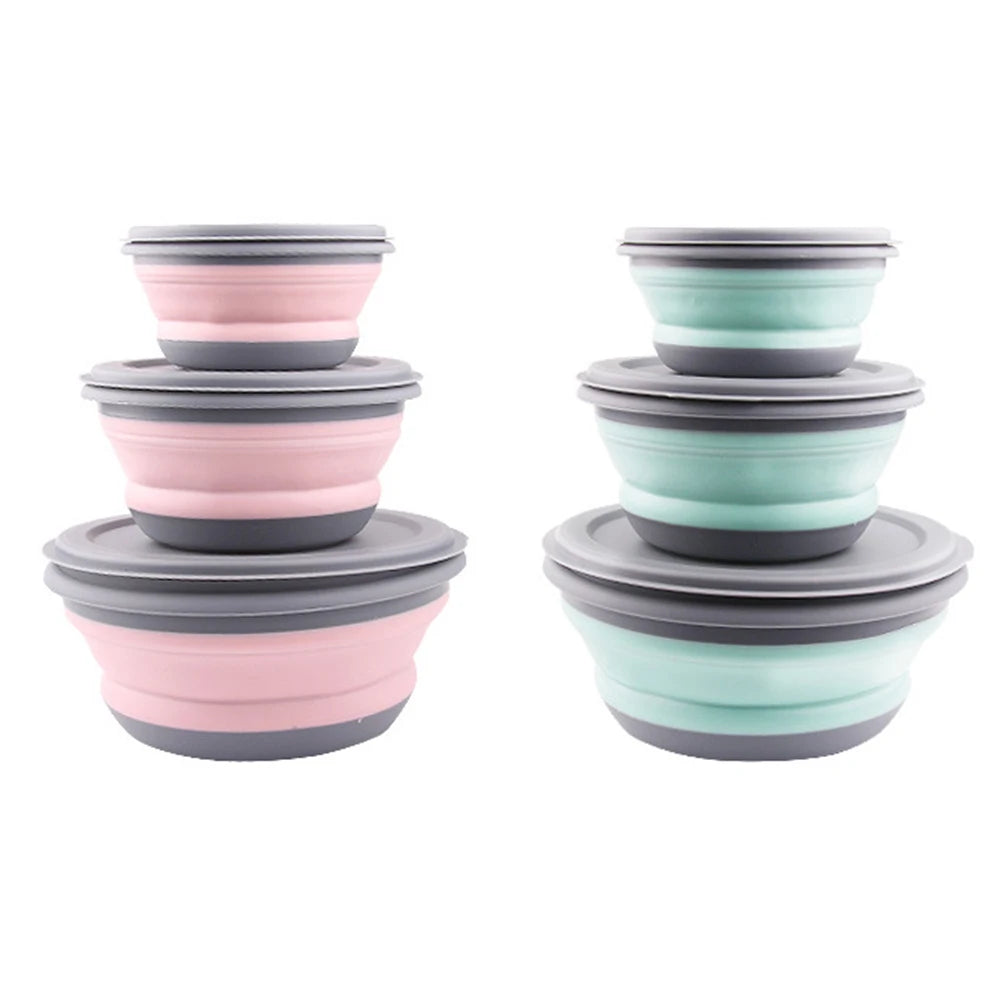 Set di ciotole pieghevoli portatili per il pranzo in silicone 3 pezzi  con coperchio