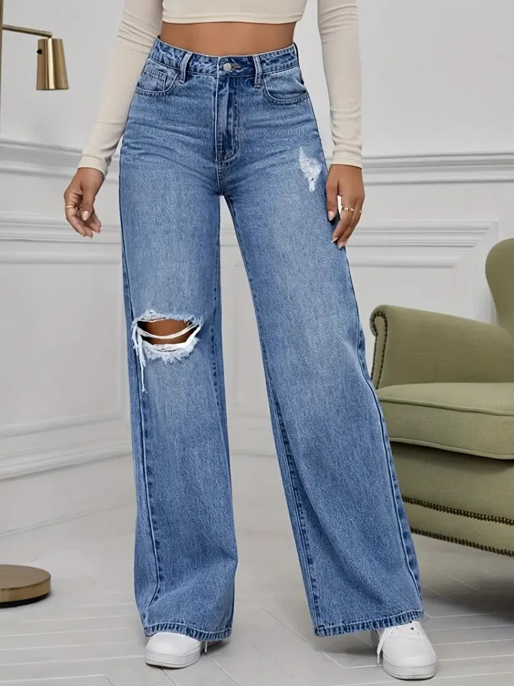 Jeans da donna Gamba larga Pantaloni vintage con strappi invecchiati 2026