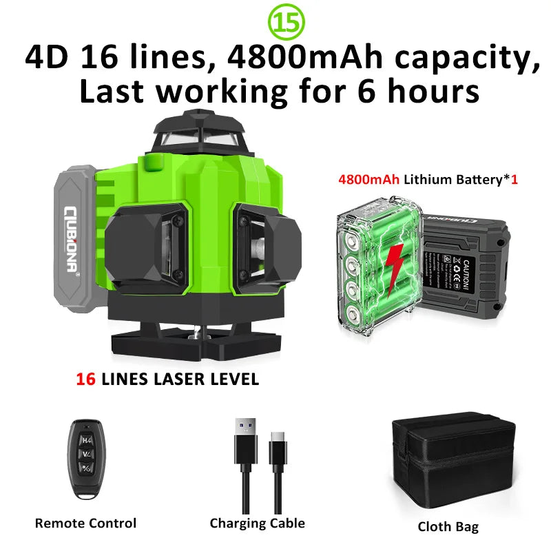 🇪🇸CLUBIONA 16/12 Laser autolivellante 3x360 Green beam Line Laser Level