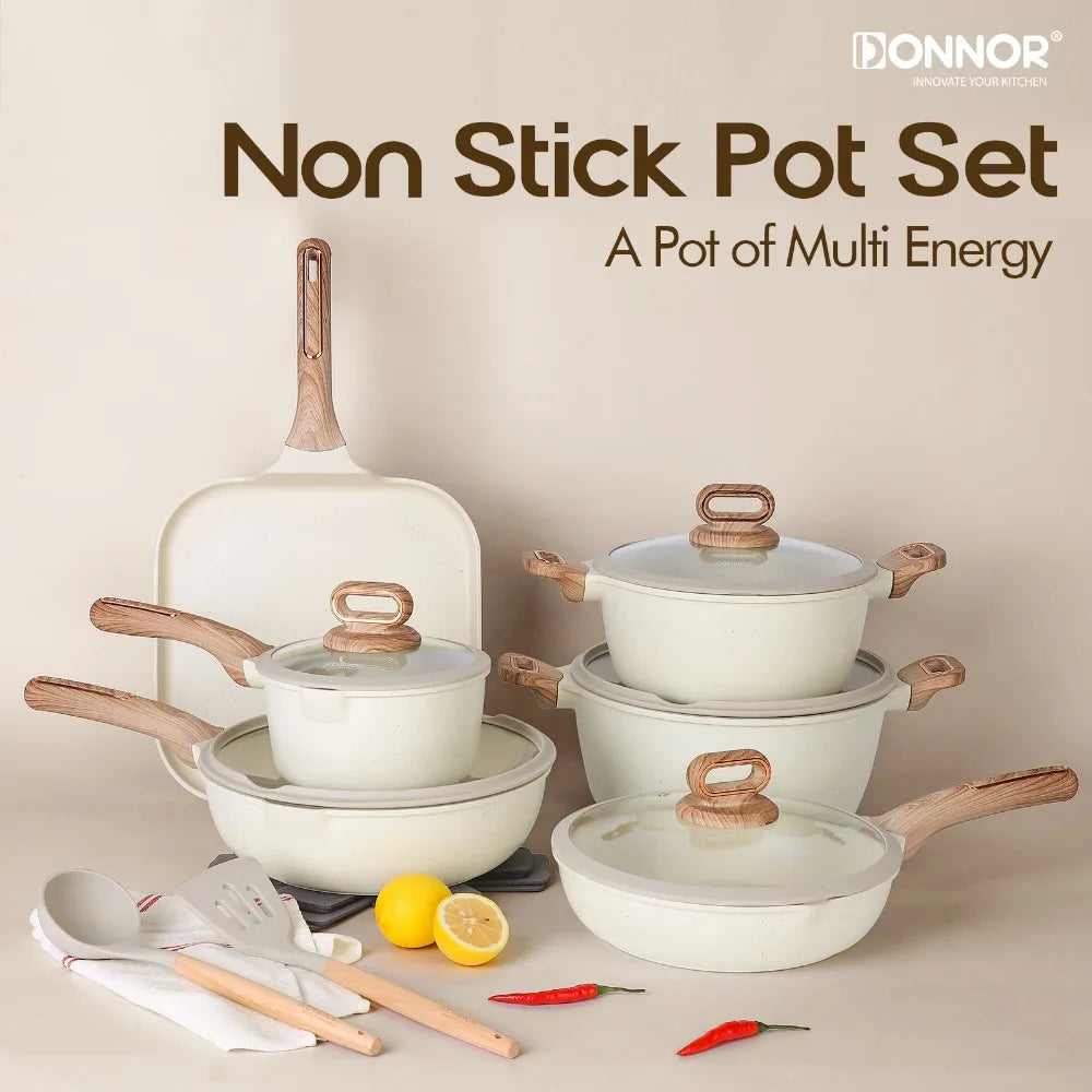 DONNOR Set di pentole e padelle in ceramica a induzione antiaderente