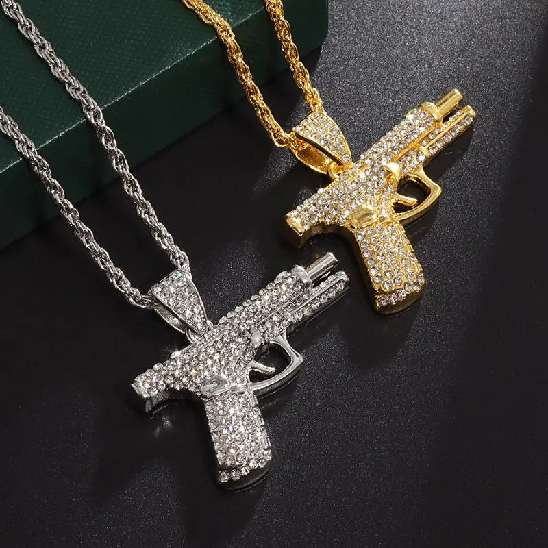 Collana Pistola in acciaio inox con Swarovski