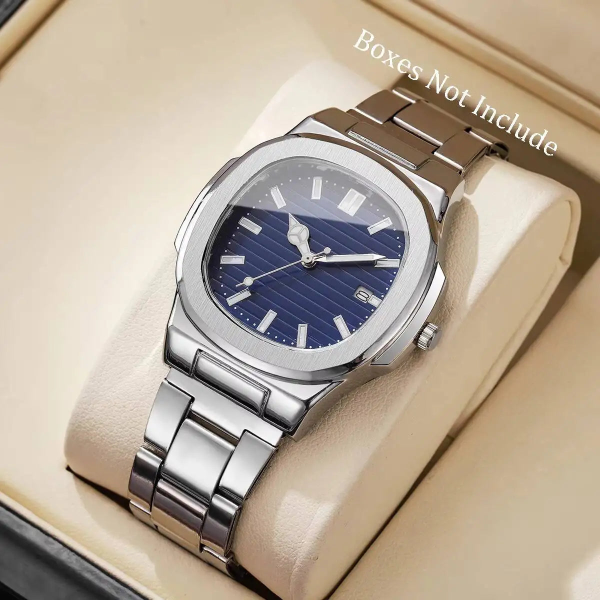 Orologi da uomo di lusso Moda Quadrante quadrato Cinturino in acciaio inossidabile Orologio al quarzo senza scatola