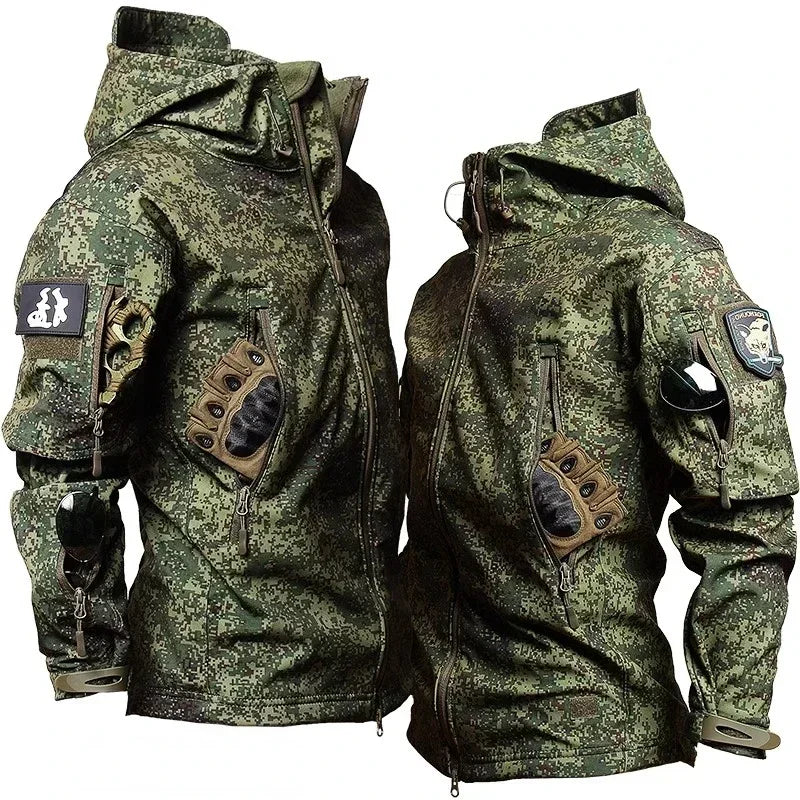 Giacca con cappuccio multi-tasche + Pantaloni in pile da Caccia Impermeabile
