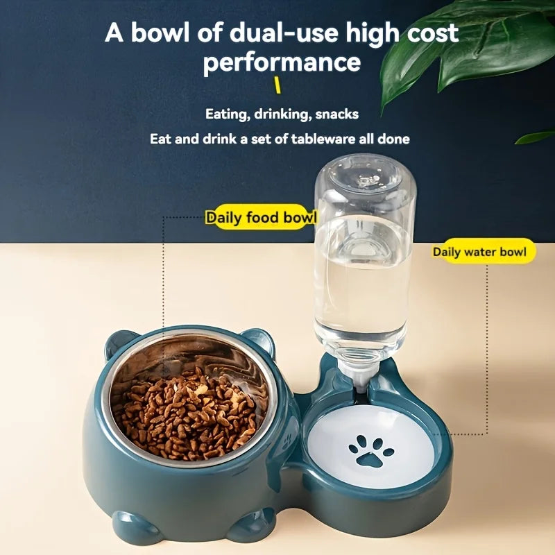 Mangiatoia automatica per animali domestici e distributore d’acqua, sistema di alimentazione integrato per cani e gatti, senza batteria o alimentazione necessaria, bocca inclinata