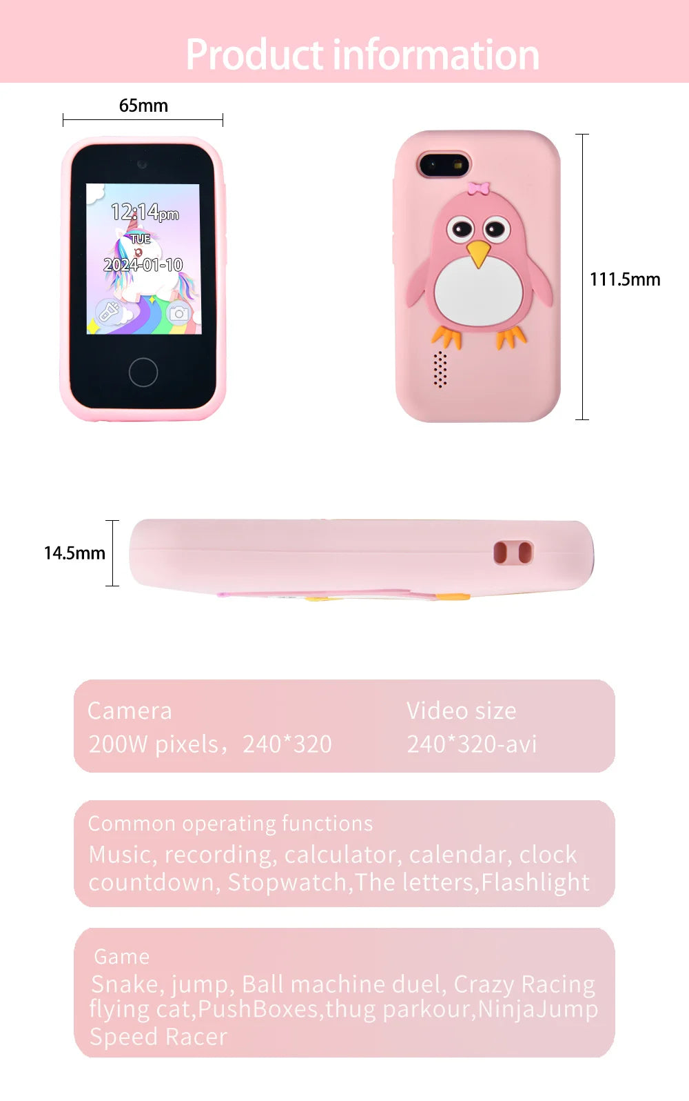 SmartPhone Fotocamera + Giochi Touch Screen+Lettore MP3 per bambini