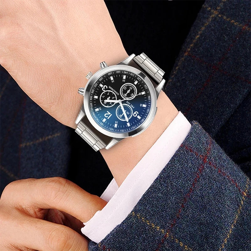 Orologi da uomo  al quarzo con cinturino in acciaio set completo (scatola non inclusa)