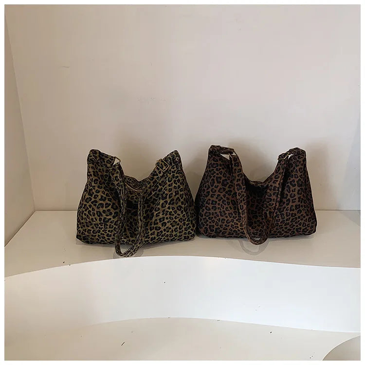 Borsa a tracolla da donna in tessuto morbido alla moda Borsa a tracolla da donna con stampa leopardata di grande capacità